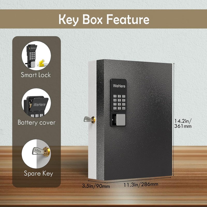 DiDiHere 32 Key Lock Box (Plus) Wall Mount, APP Bluetooth/OTP/Wi-Fi/Fixed Code/Key Unlock, Smart Key Cabinet with Key Tag, Key Organizer Holder box, Key Management Directory for Office, Valet, Car,Truck - Image 2